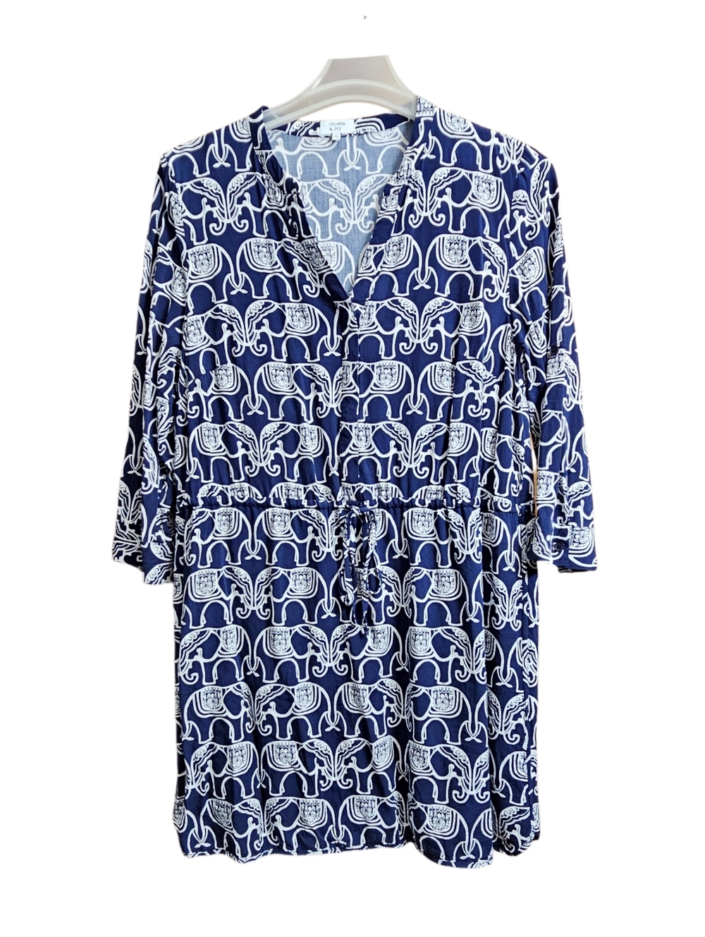 Crown & ivy womens plus size 16 tie waist elephant dress Navy blue white